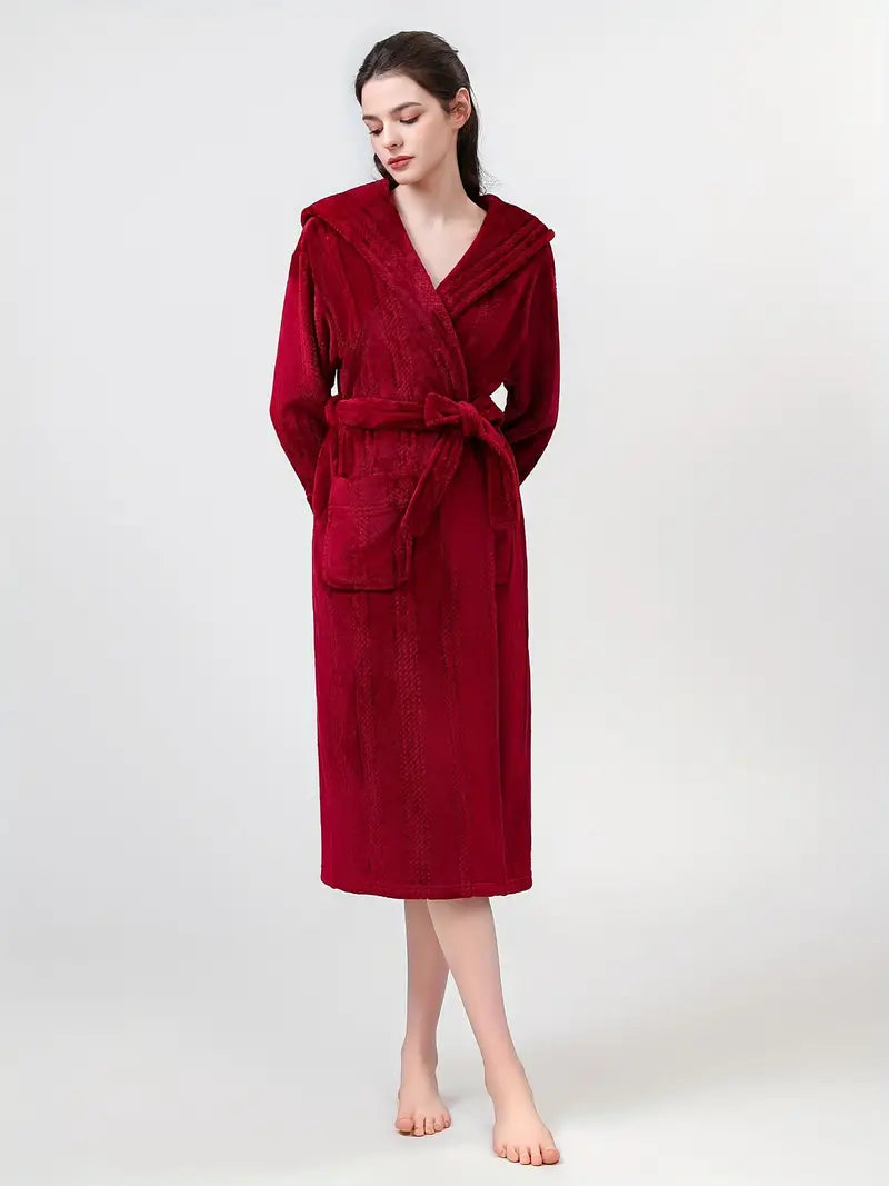 Petite hooded fleece bathrobe
