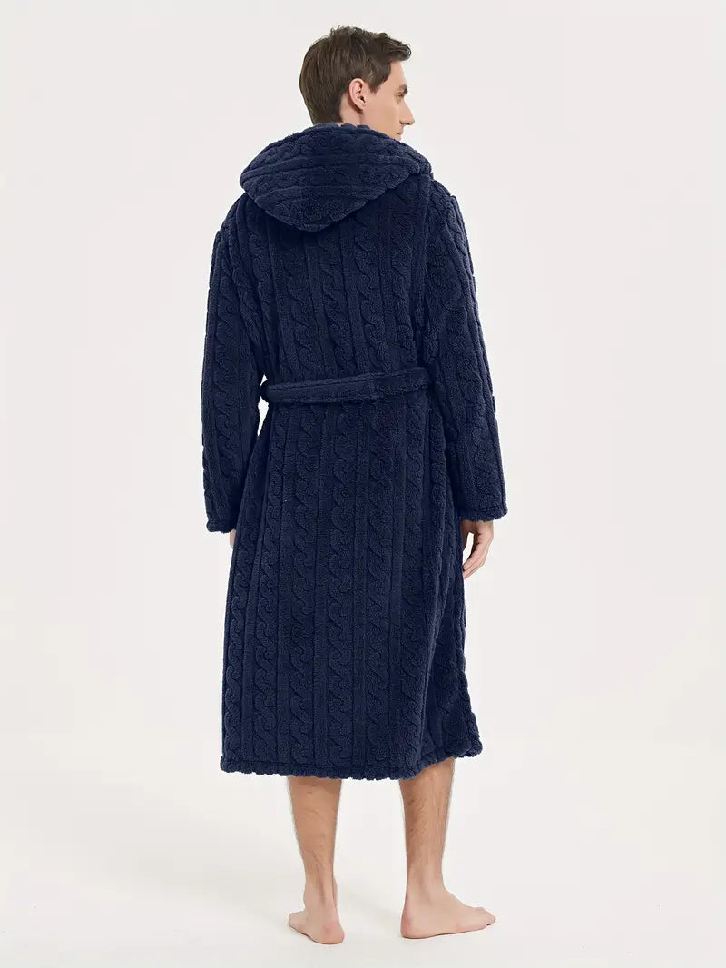 Men's hooded winter fleece bathrobe Image