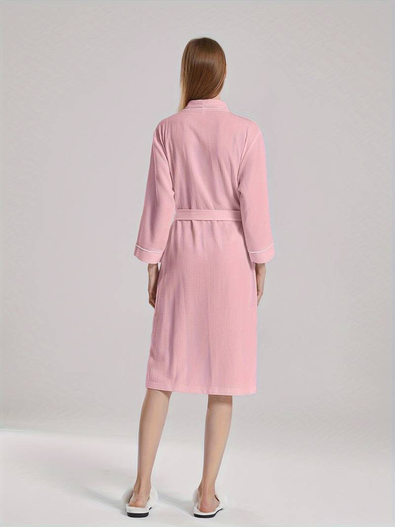 Women's long waffle cotton bathrobe