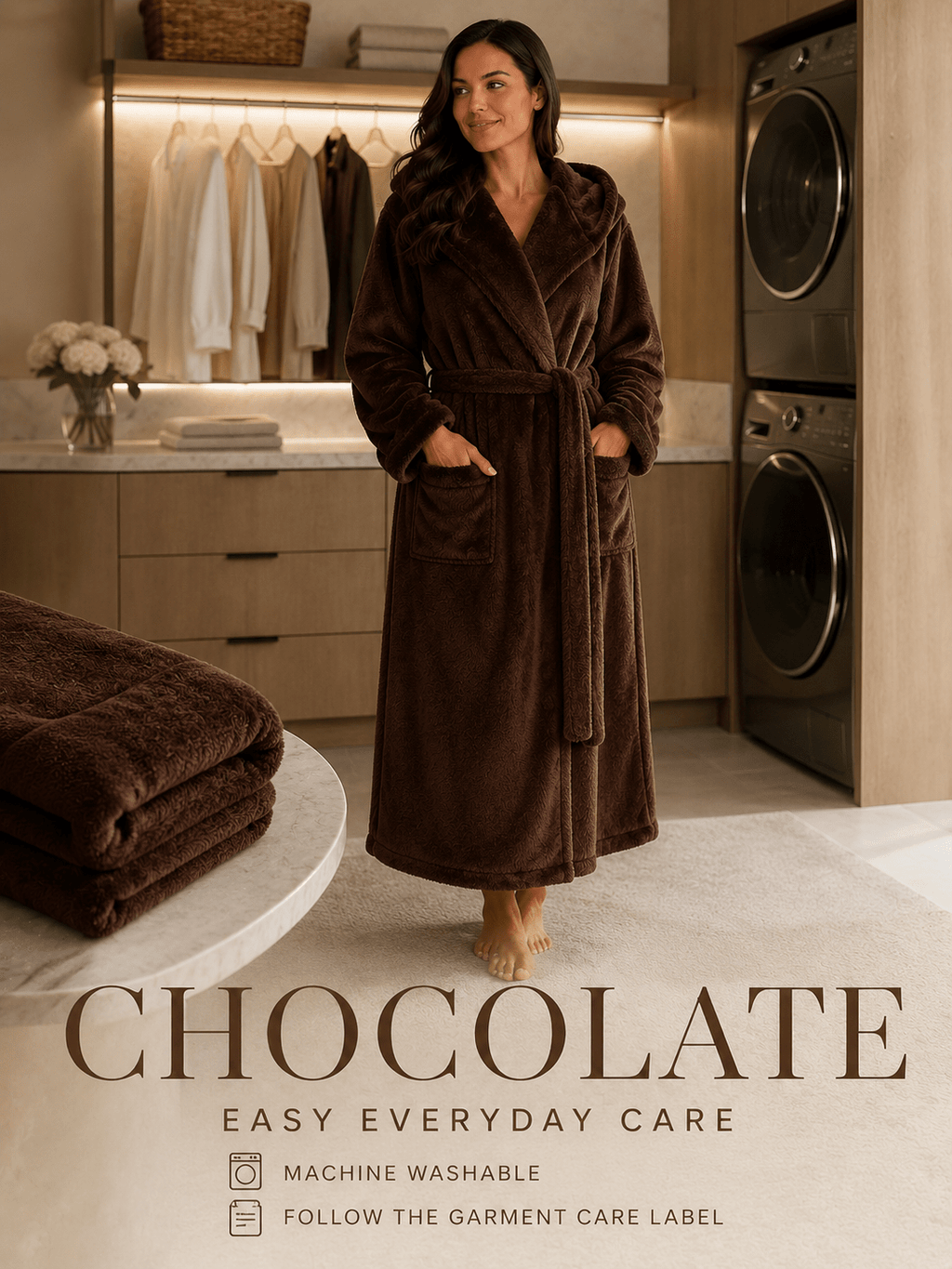 Women's long fleece bathrobe
