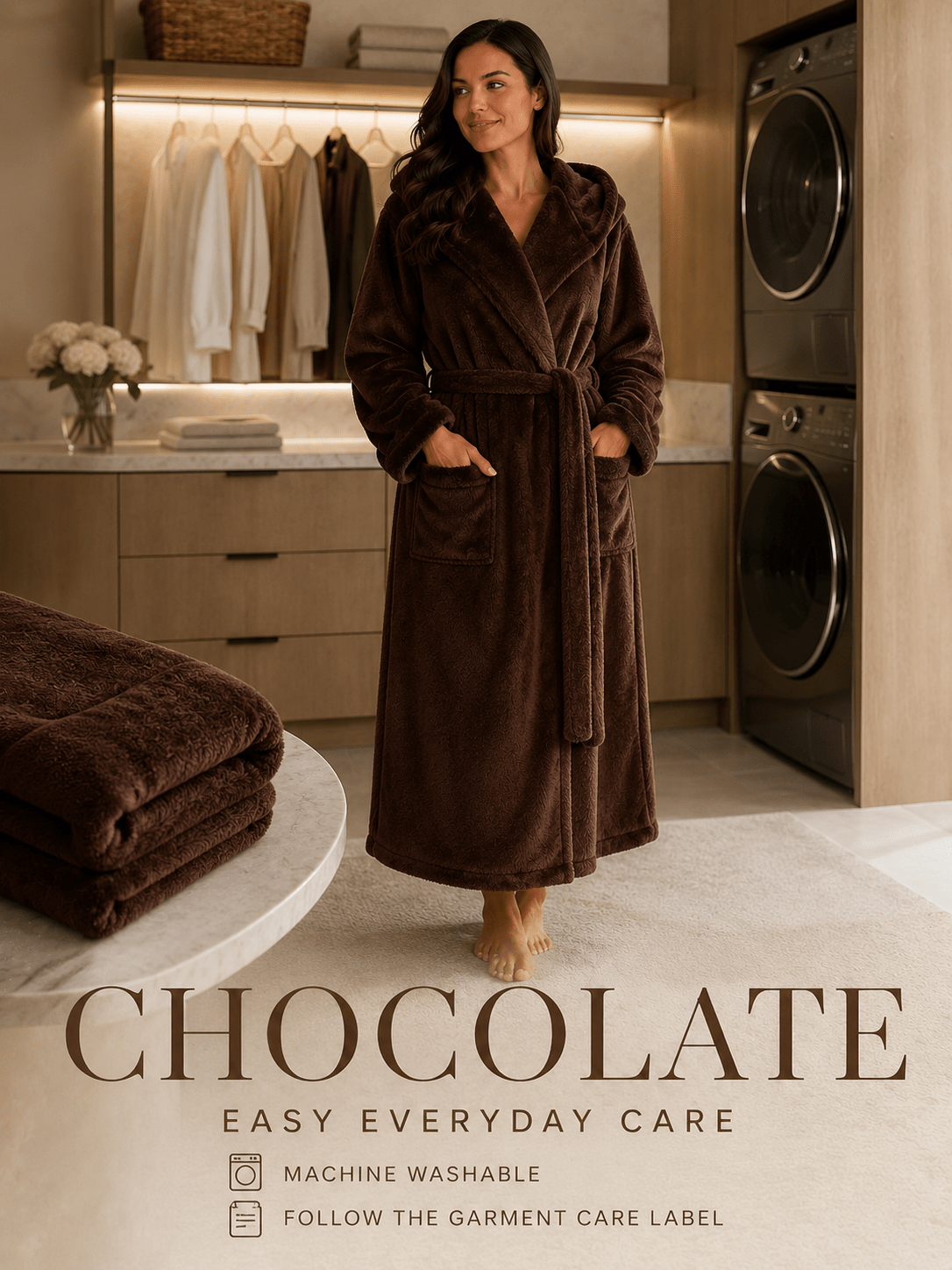 Women's long fleece bathrobe