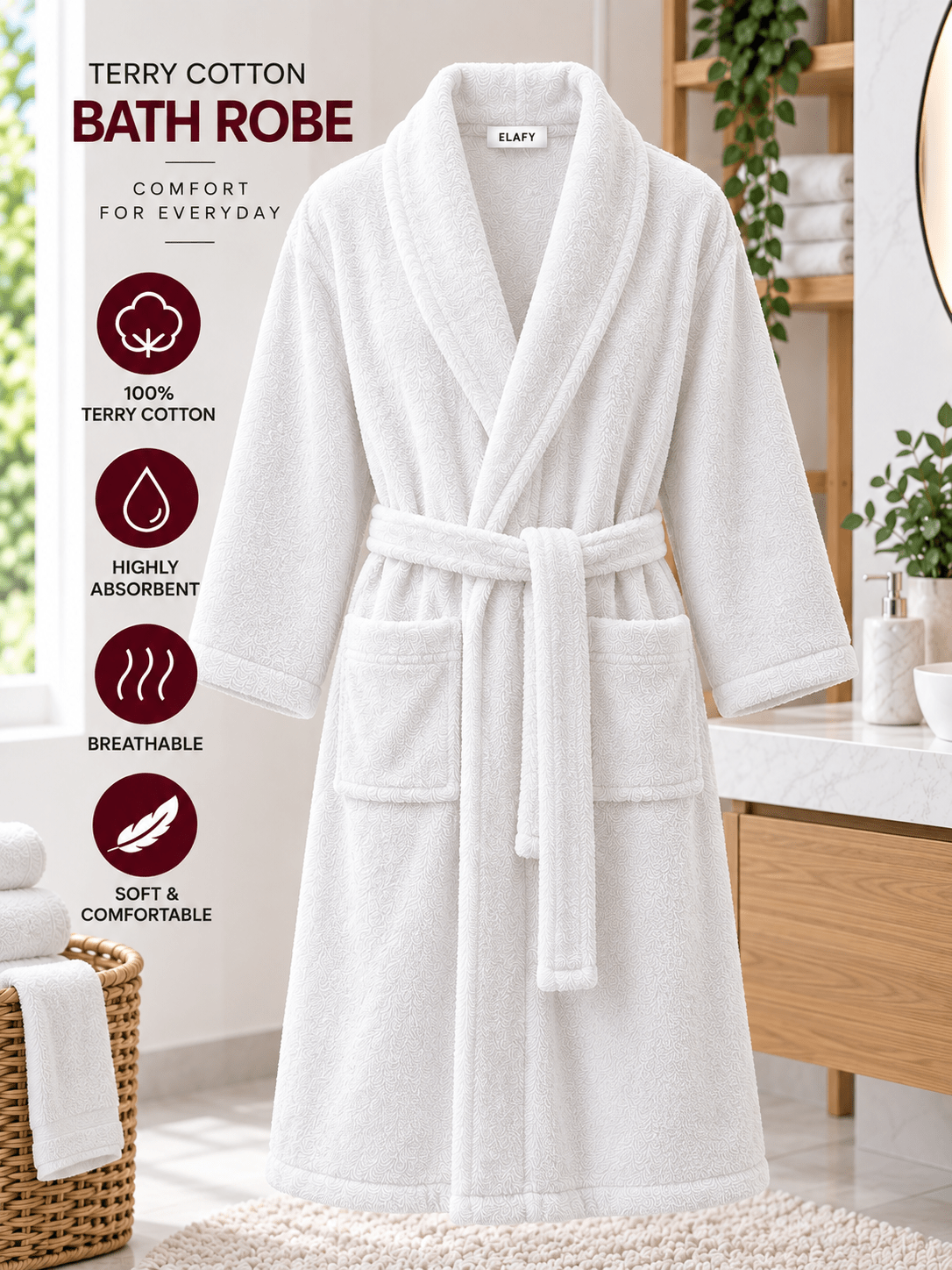 Unisex white terry towelling bathrobe