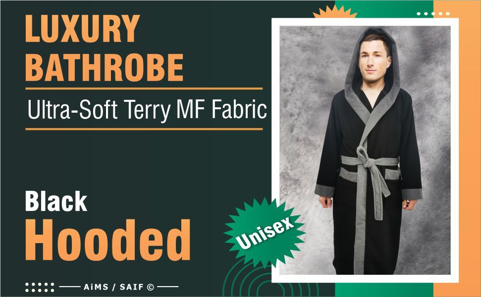Men's hooded terry towelling bathrobe