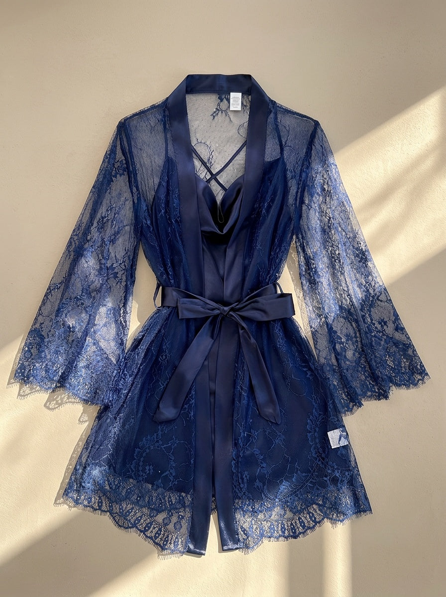 Navy lace dressing gown