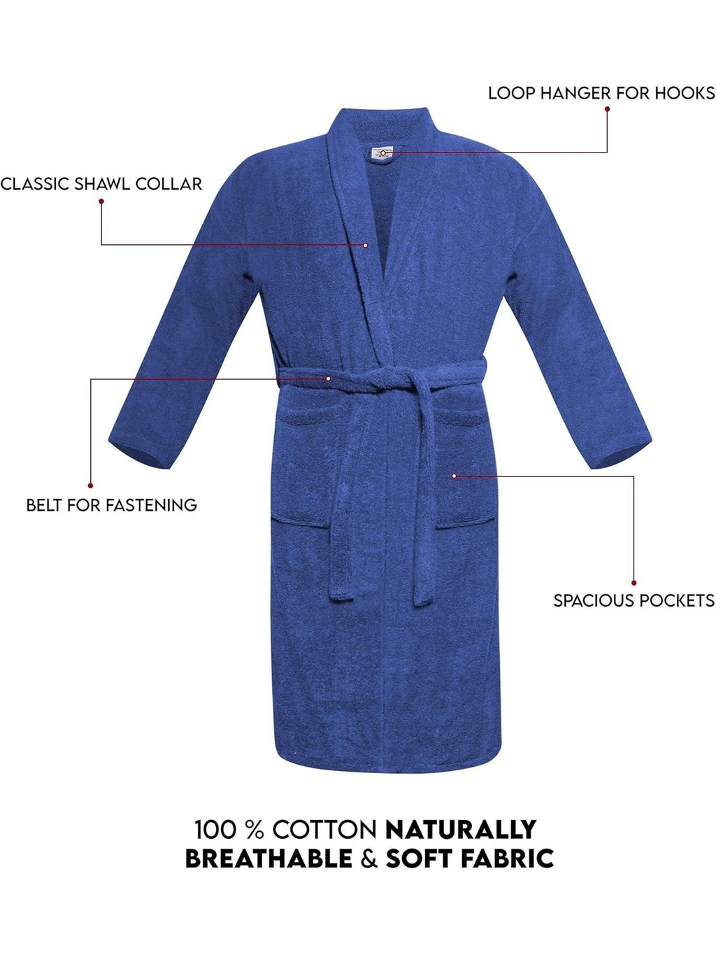 Unisex long terry towelling bathrobe with a shawl collar