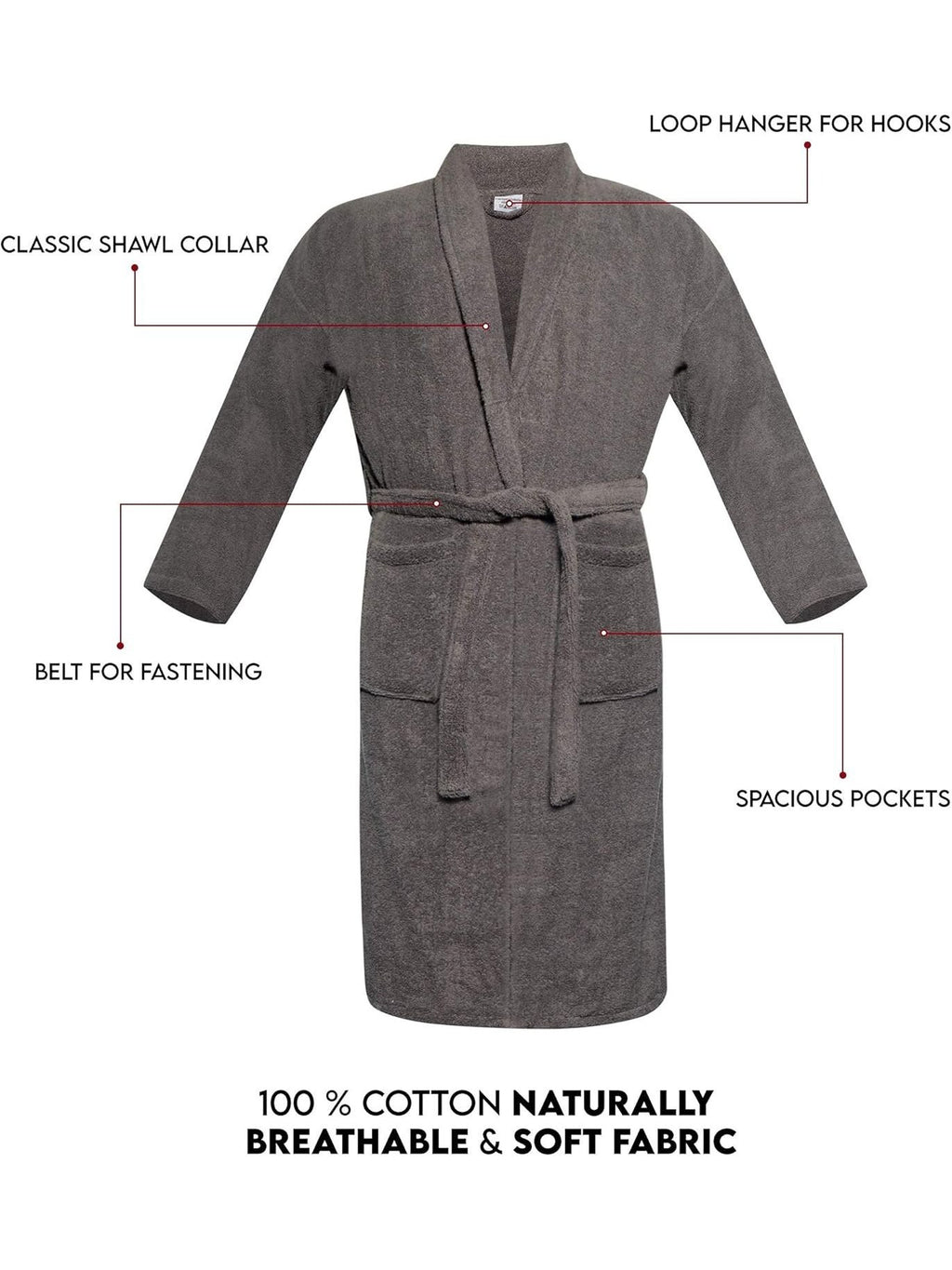 Unisex long terry towelling bathrobe with a shawl collar