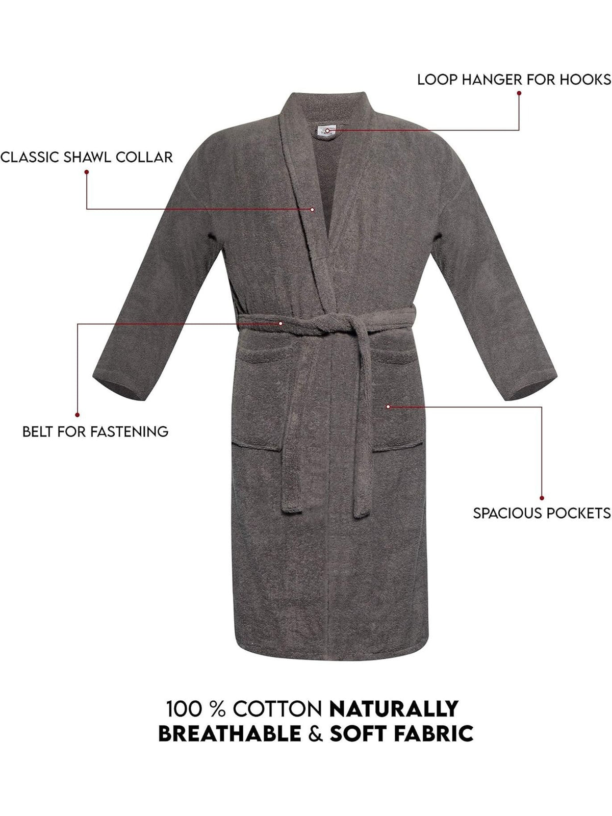 Unisex long terry towelling bathrobe with a shawl collar