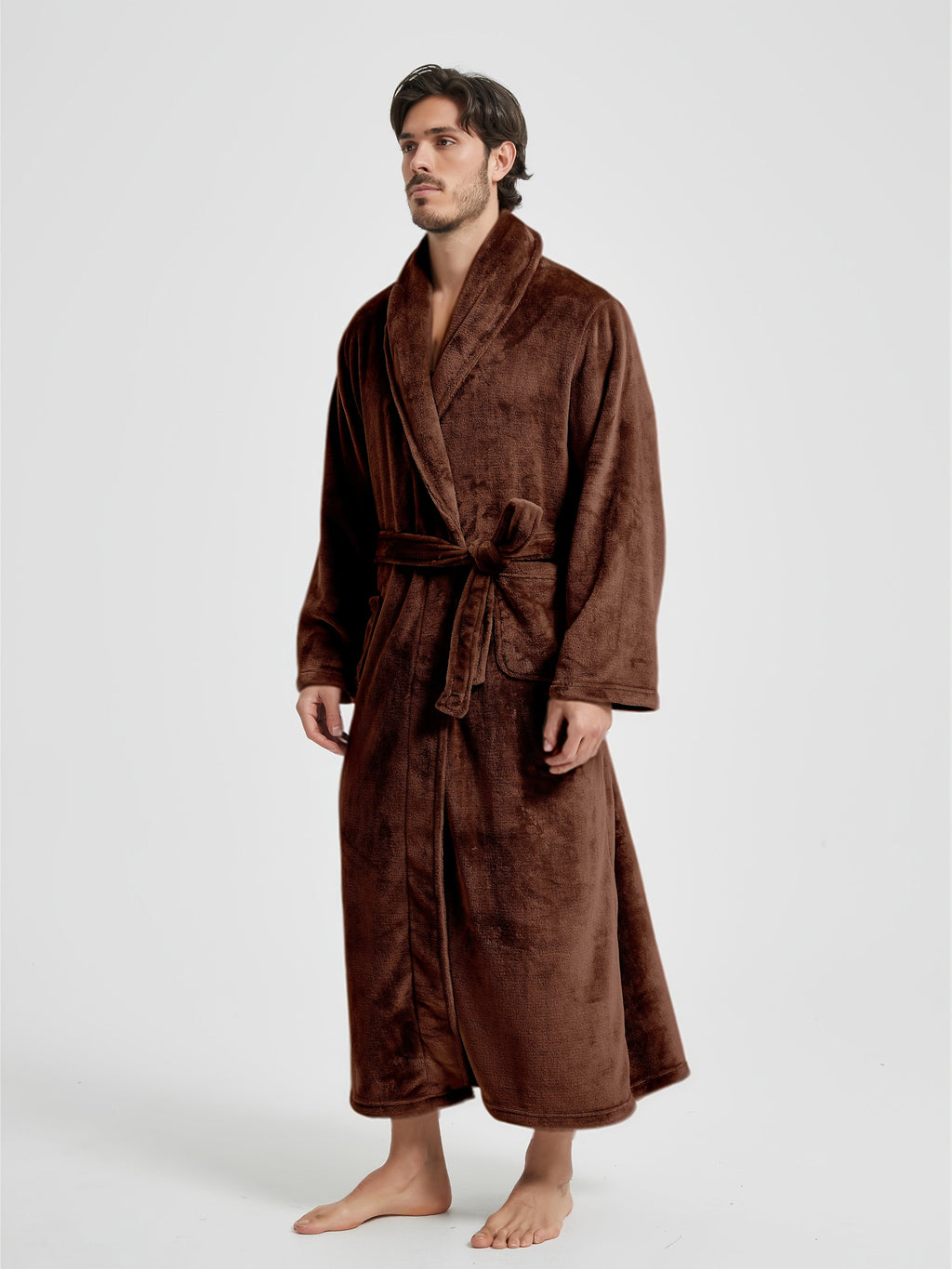 Men's long shawl collar towelling bathrobe