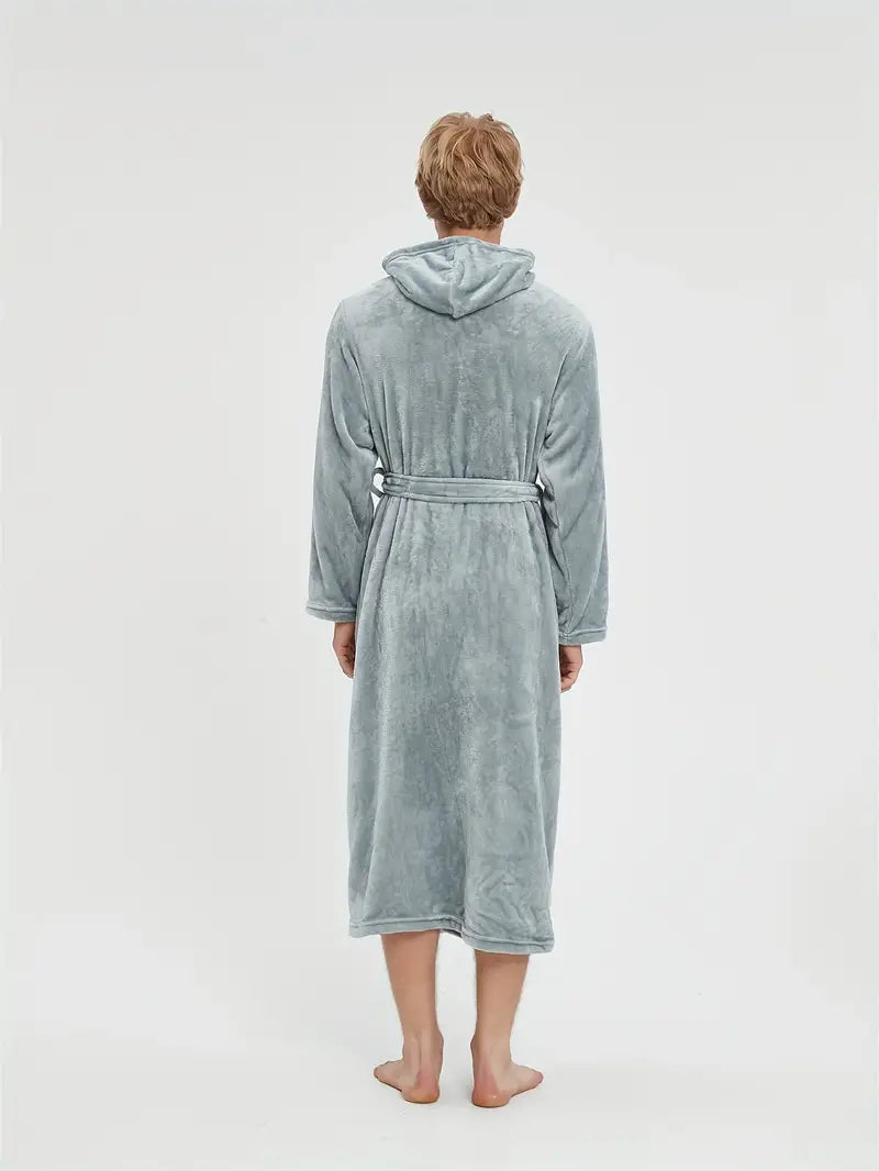 Men's hooded fleece bathrobe, charcoal