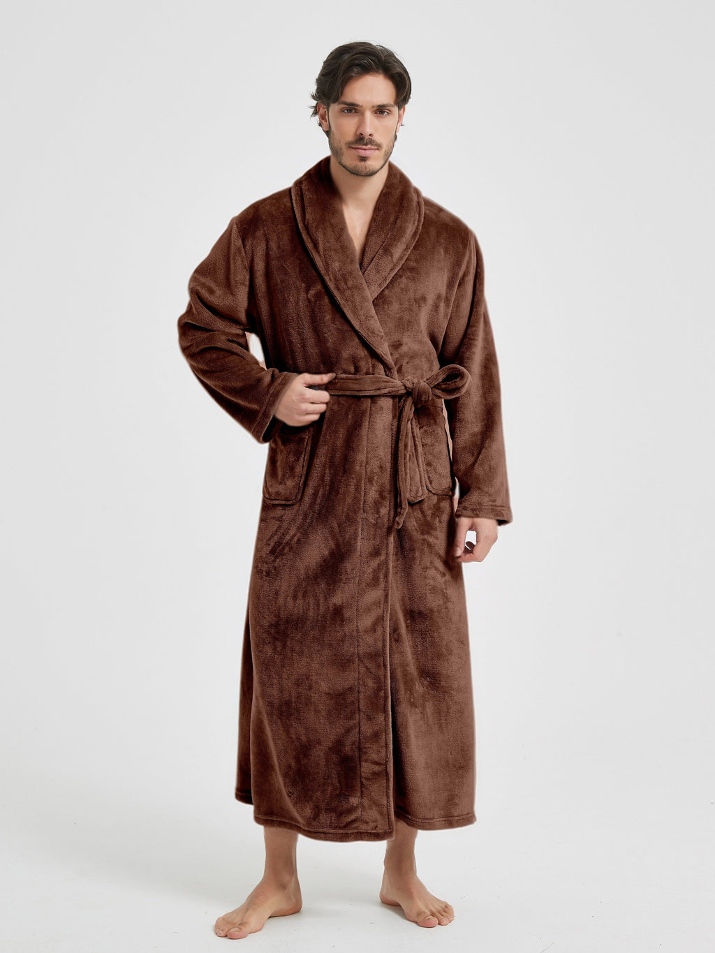 Men's long shawl collar towelling bathrobe