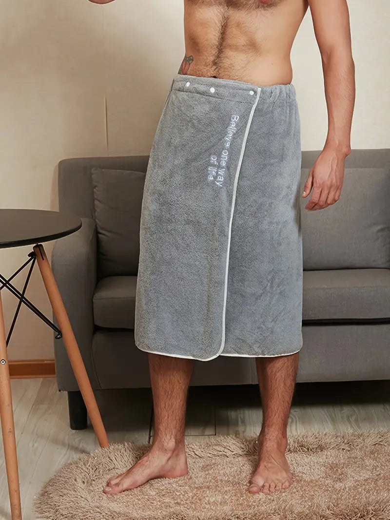 Men's microfibre towel robe, essential — White