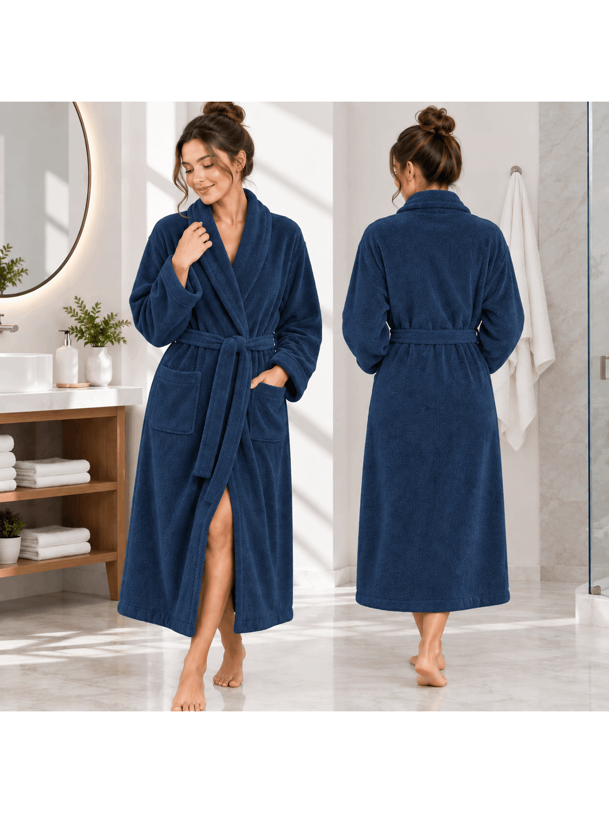 Unisex terry towelling bathrobe with a shawl collar