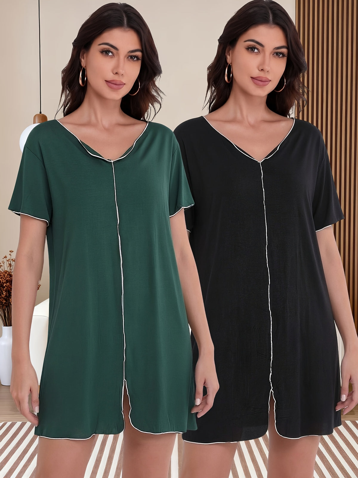 Women's plus size modal nightdress, two pack