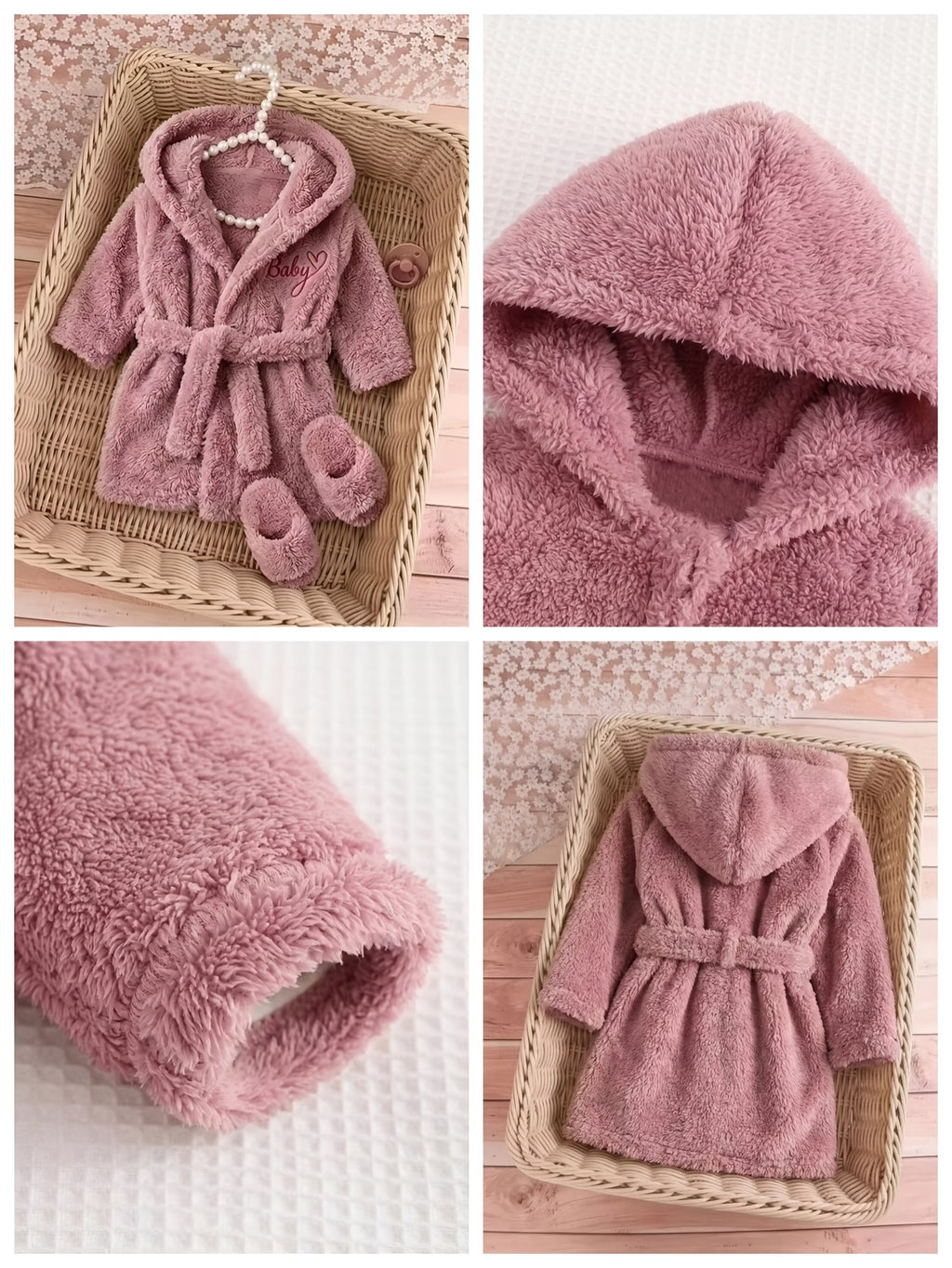 Newborn pink hooded dressing gown