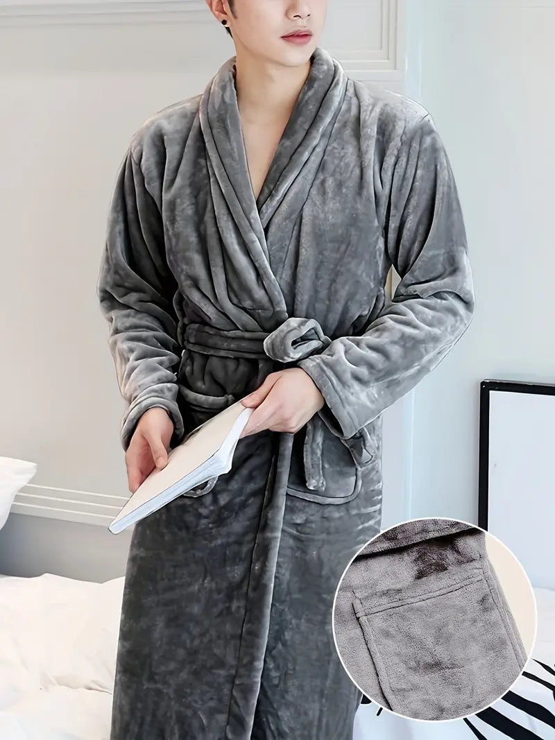 Peignoir polaire homme satin chaud — coloris gris