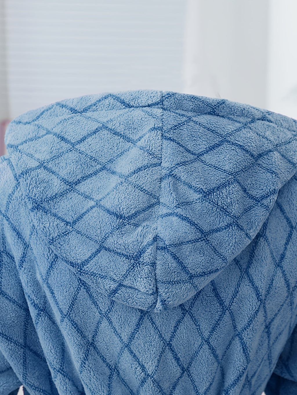 Men's blue textured hooded fleece dressing gown