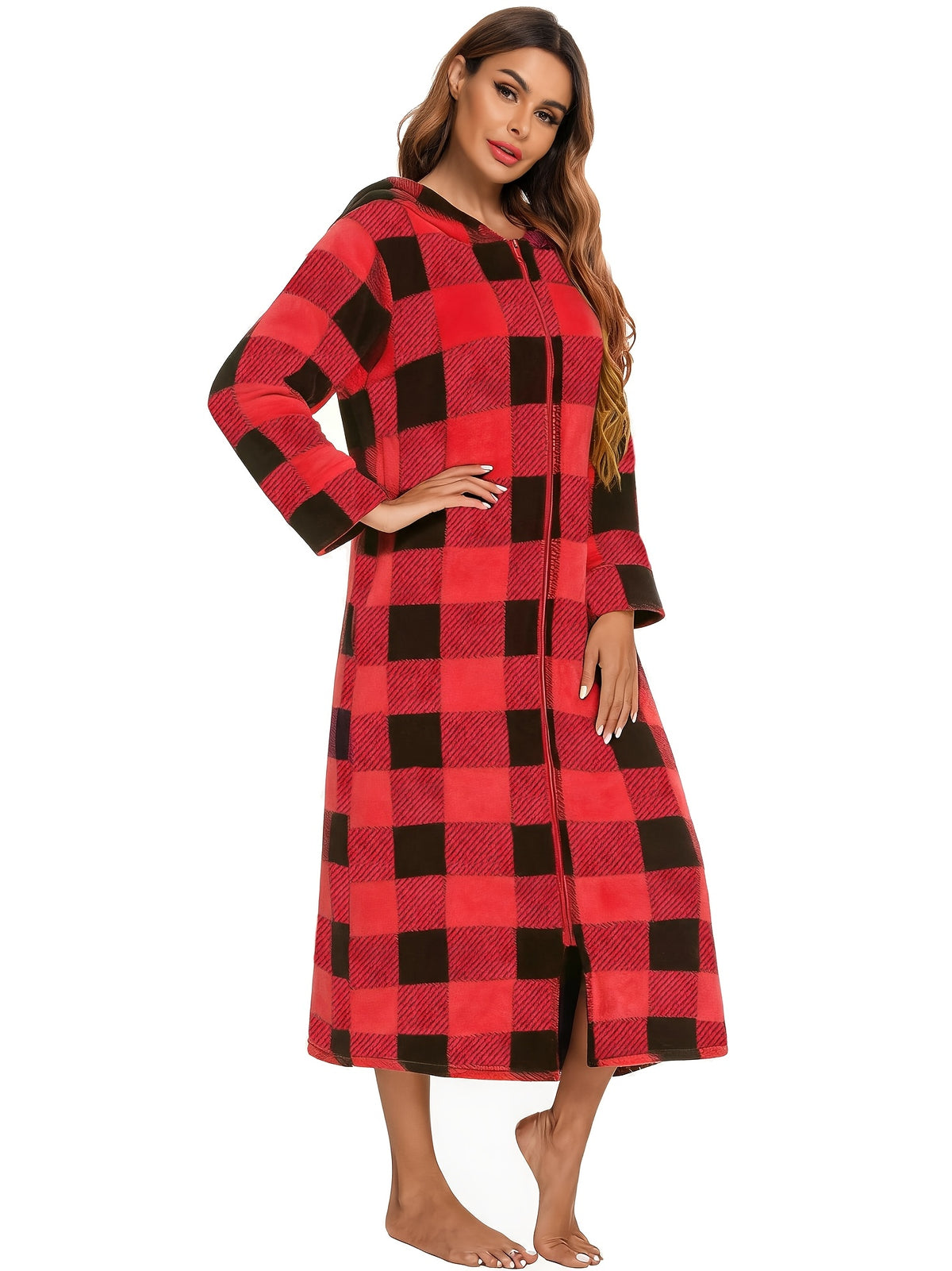 Women's Christmas flannel zip-up dressing gown