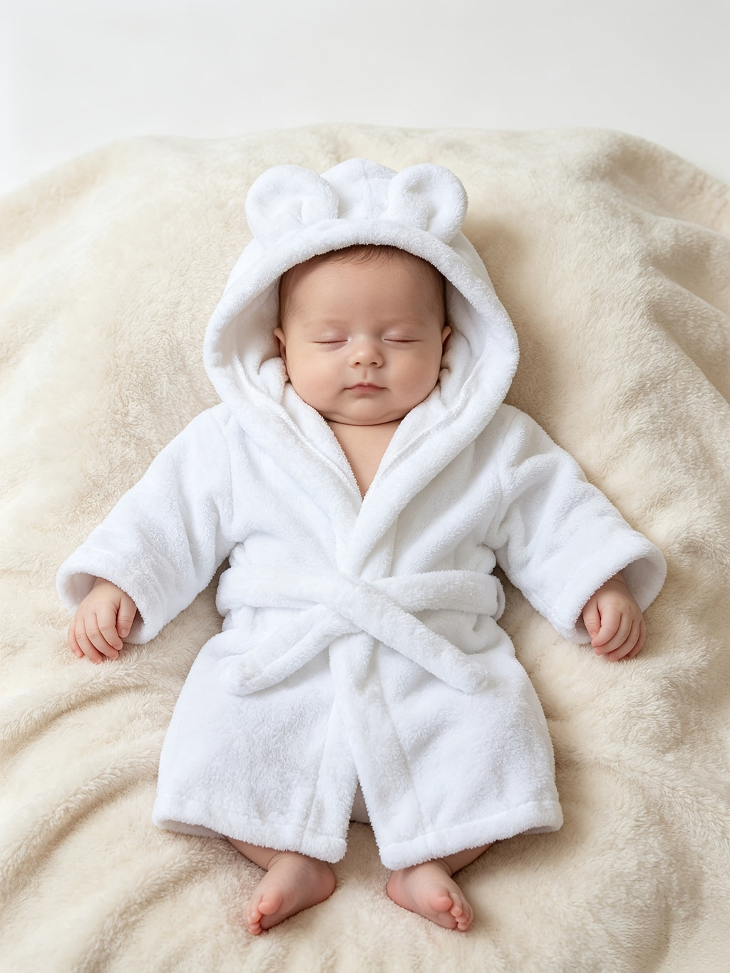 Newborn white hooded bathrobe