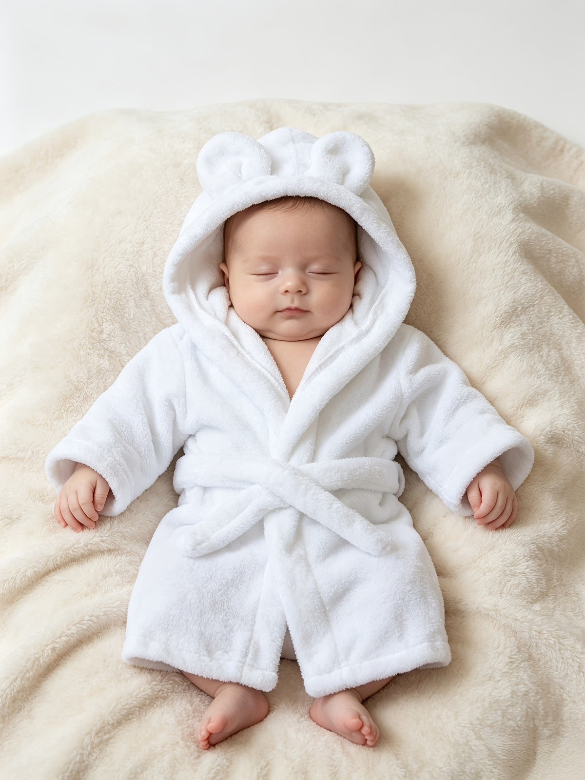 Newborn white hooded bathrobe