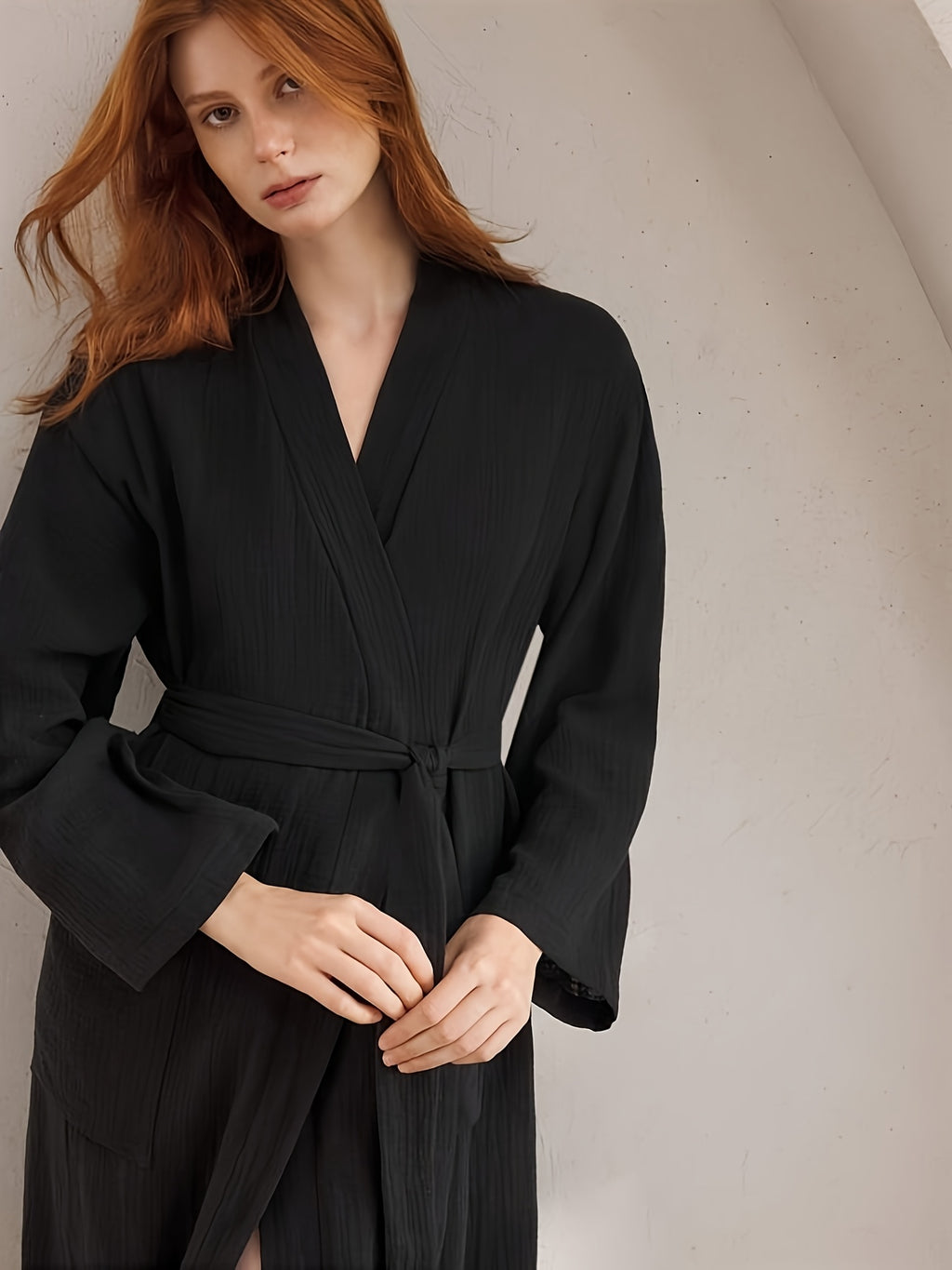 Women's black double layer mesh dressing gown