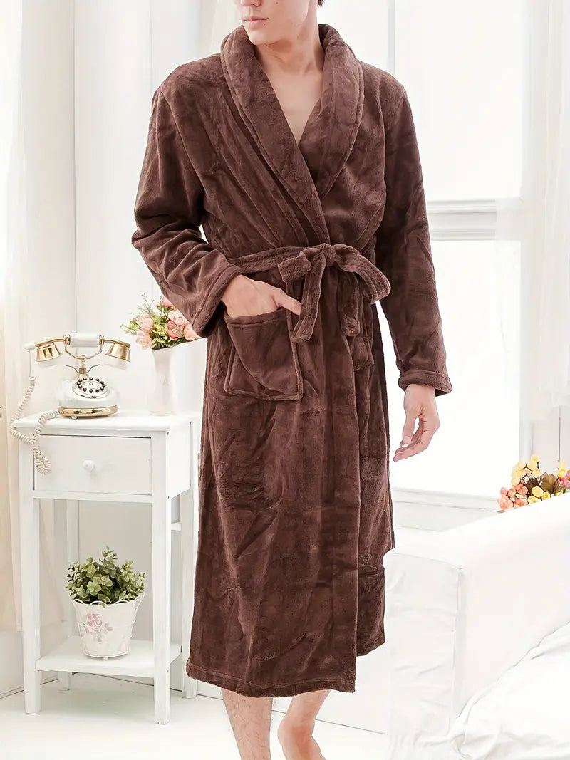 Men's warm towelling bathrobe — Brown