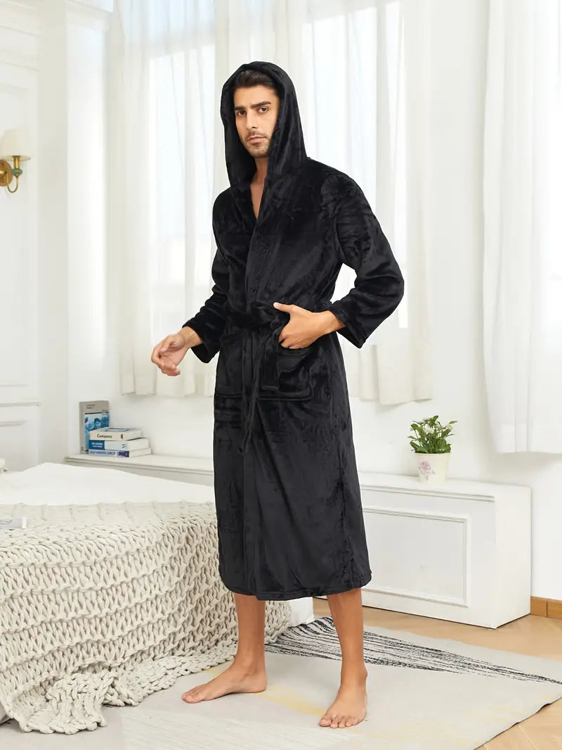 Men's hooded cotton bathrobe