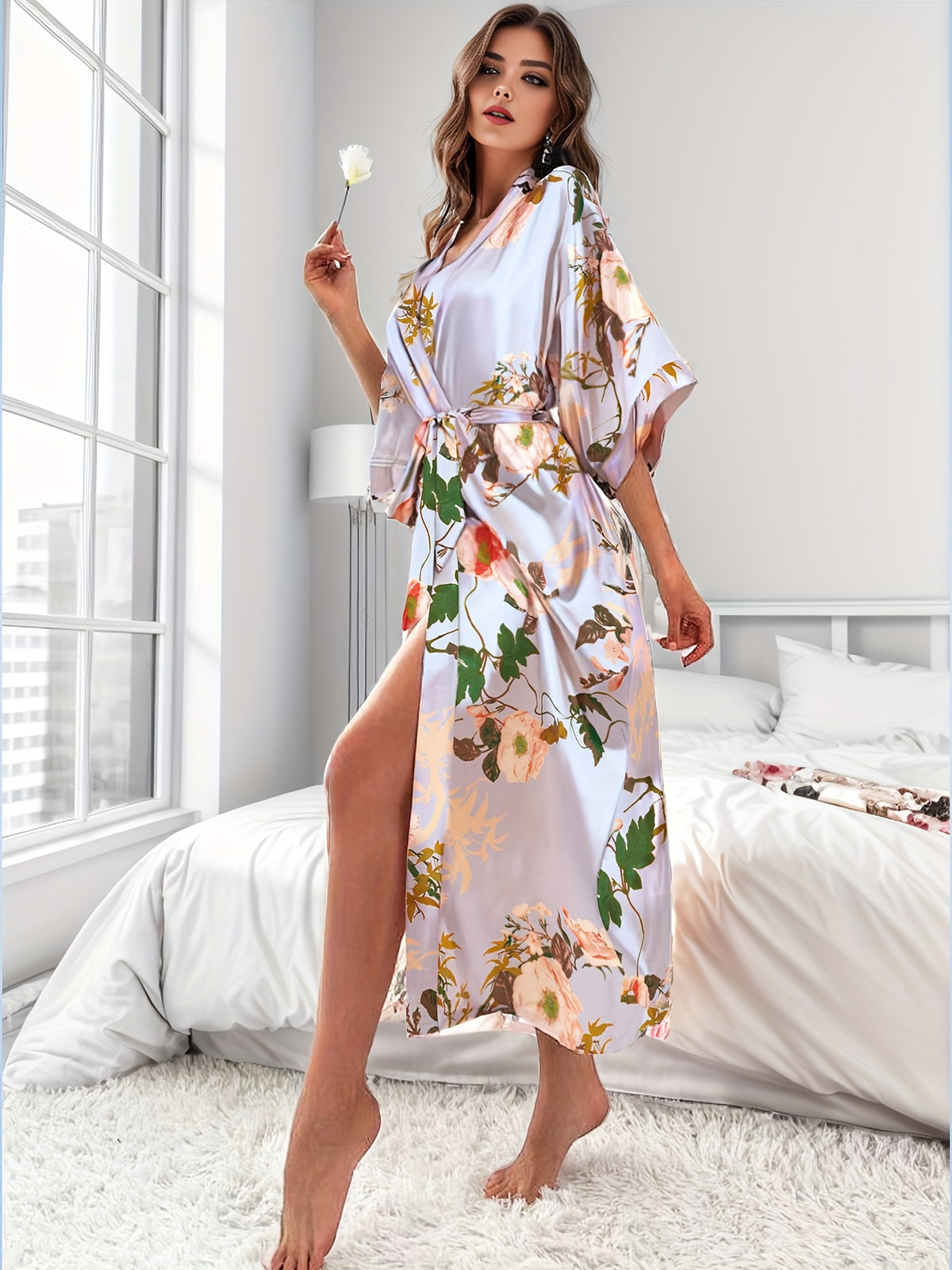 Women's floral satin maternity dressing gown