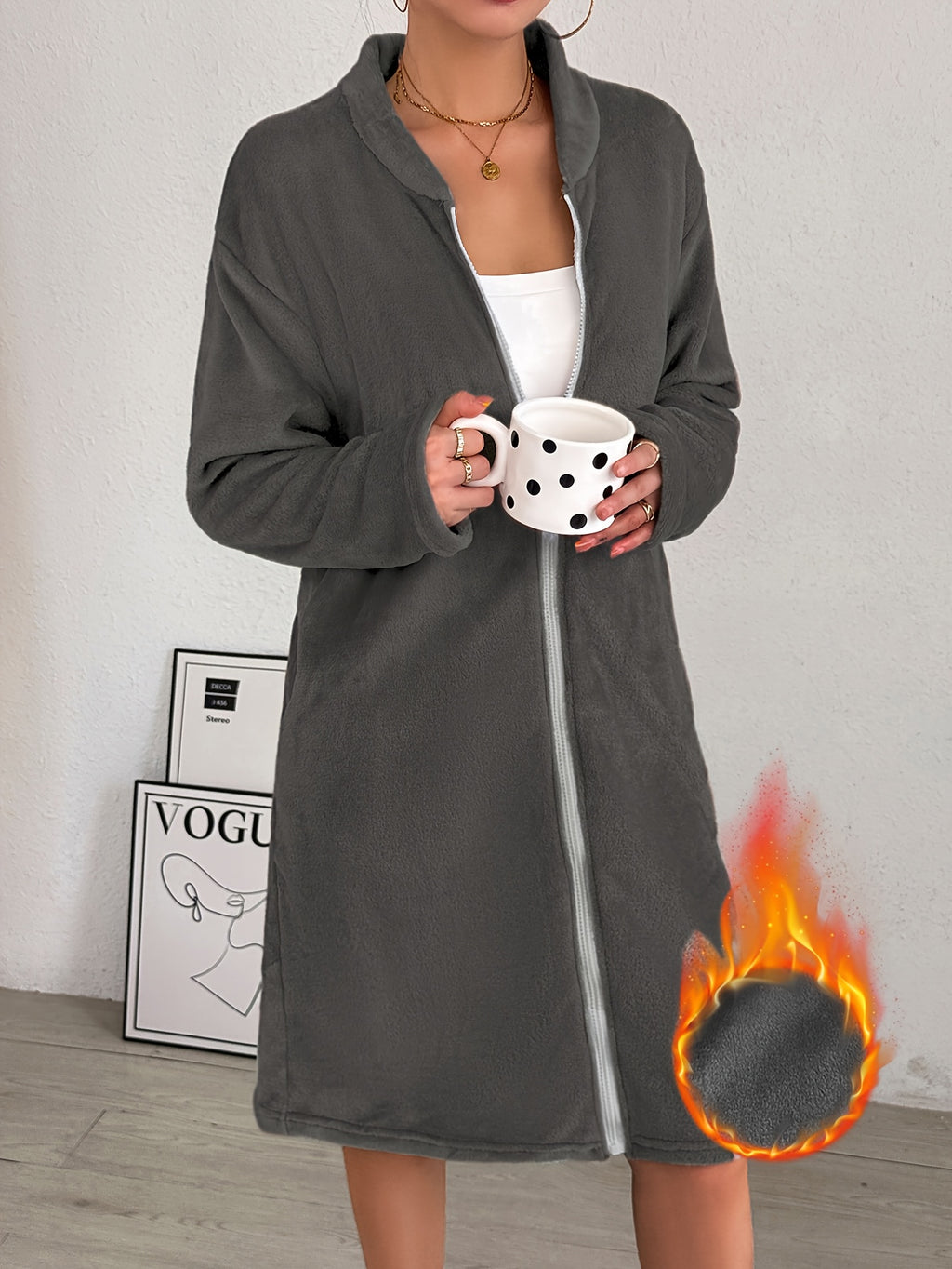 Women's zip-up flannel dressing gown