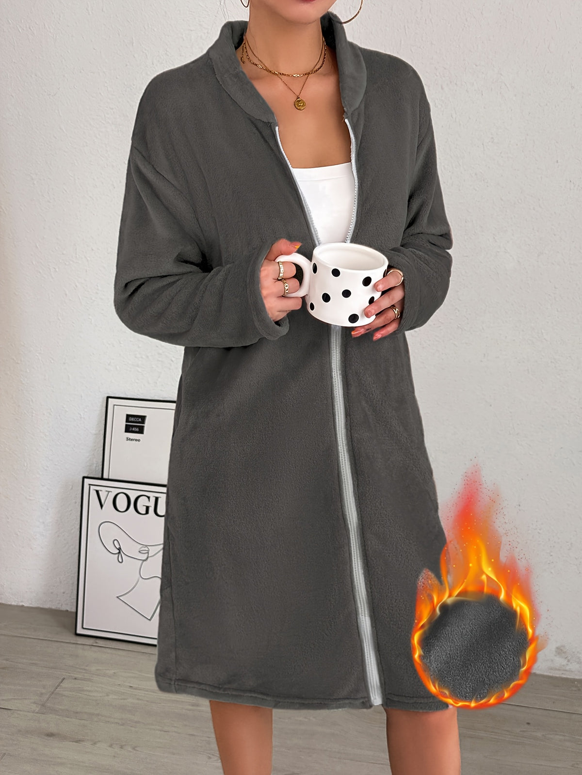 Women's zip-up flannel dressing gown
