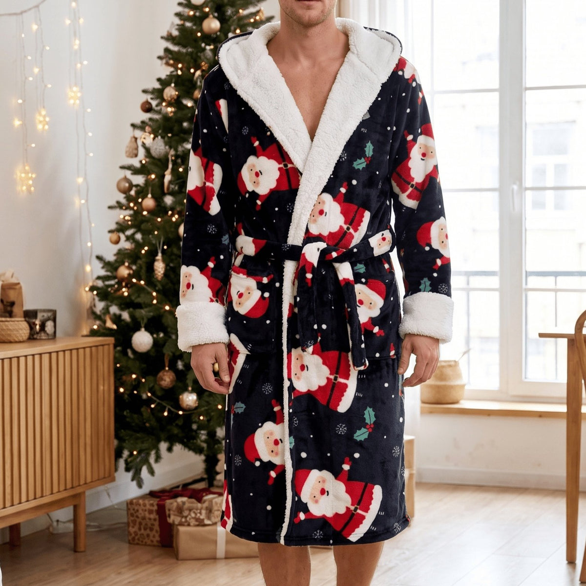 Navy Blue Christmas Bathrobe