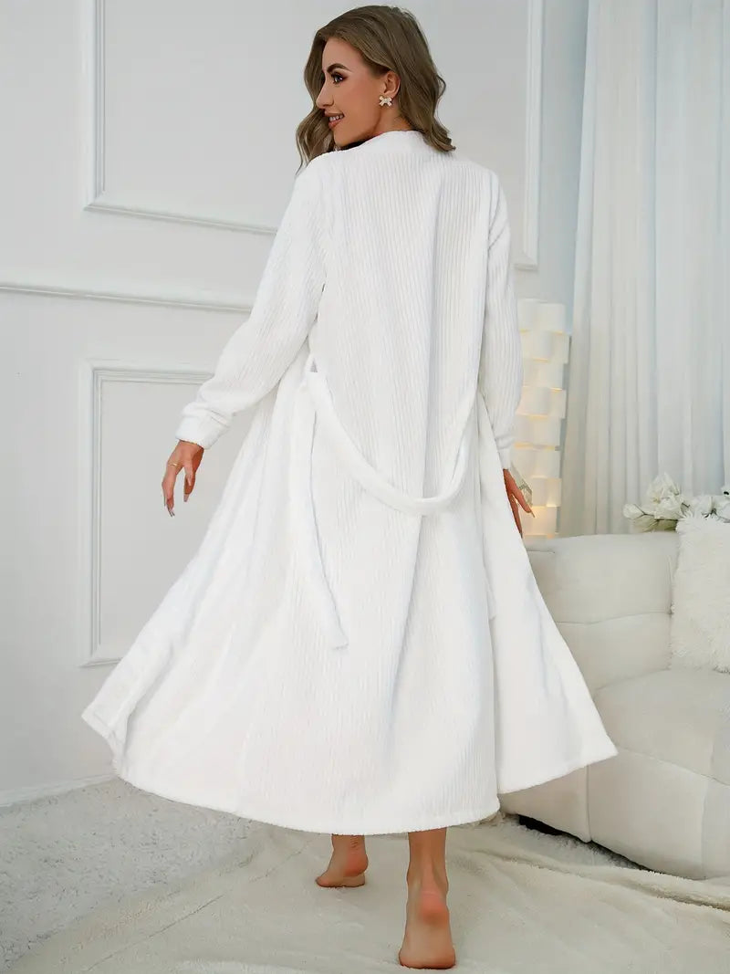 Women's long white waffle bathrobe