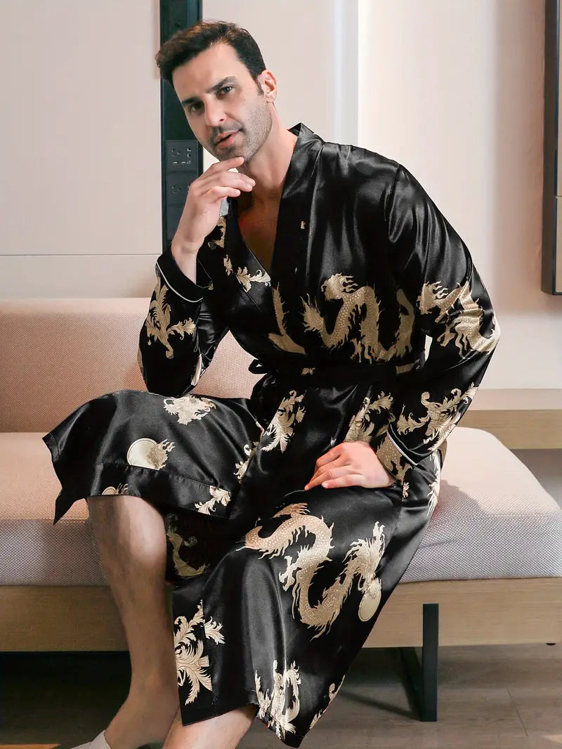 Men's black and red dragon kimono robe
