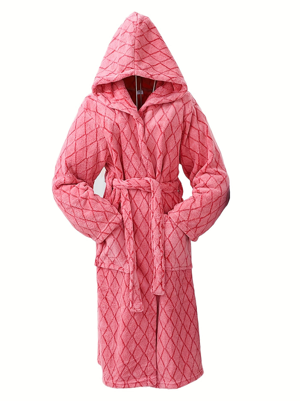 Men's blue textured hooded fleece dressing gown
