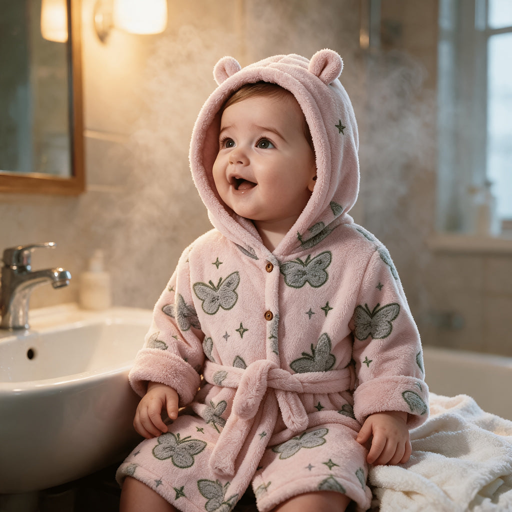 Girls' pink flannel bathrobe