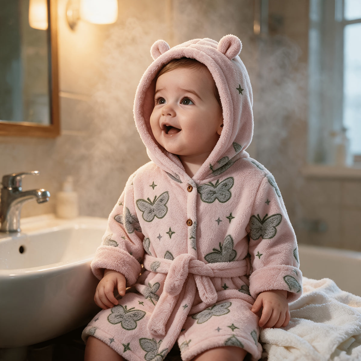 Girls' pink flannel bathrobe