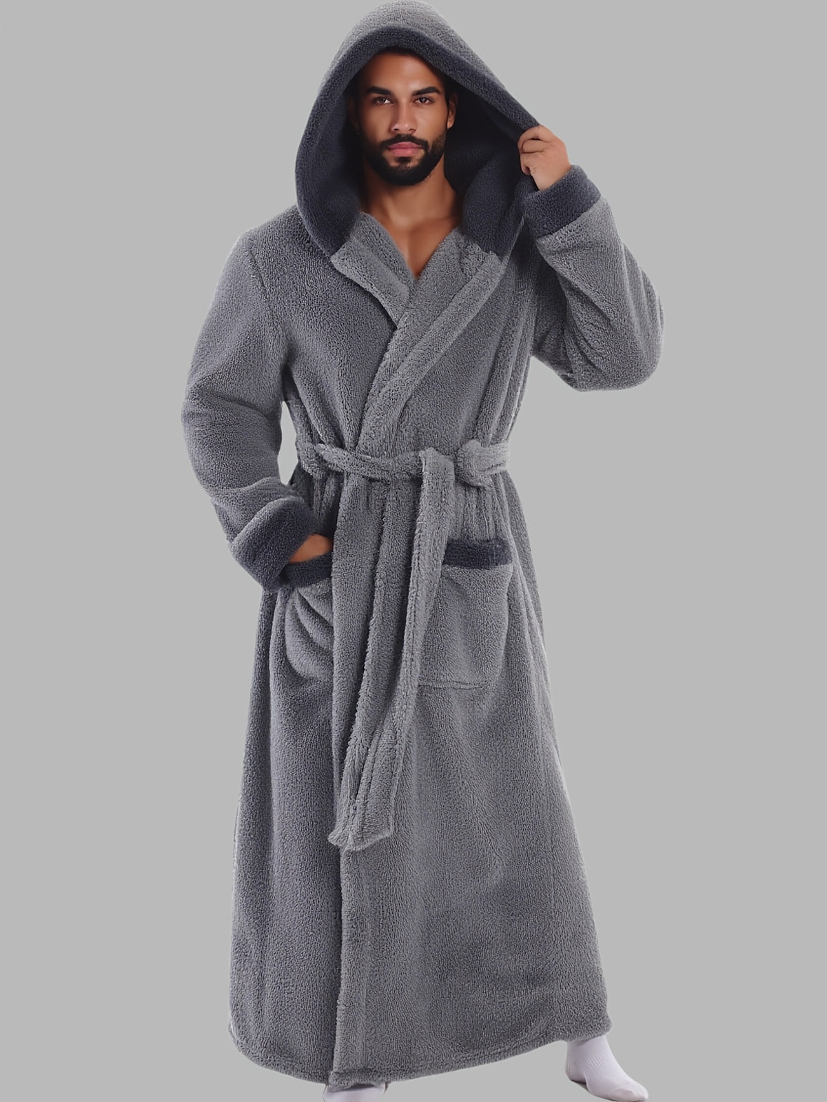 Unisex long hooded bathrobe