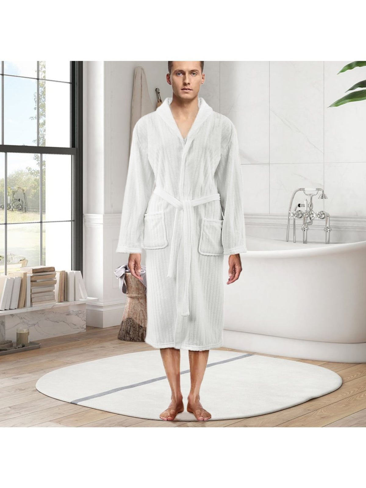 Unisex grey long towelling bathrobe
