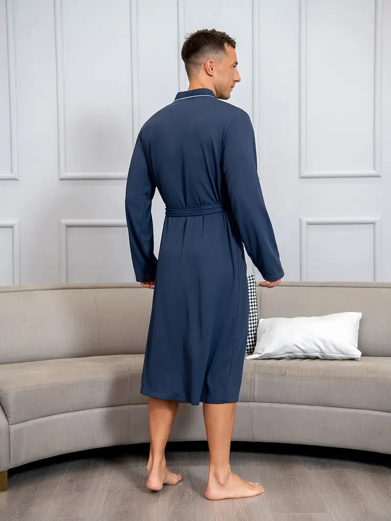 Men's long bathrobe with pockets, plus size