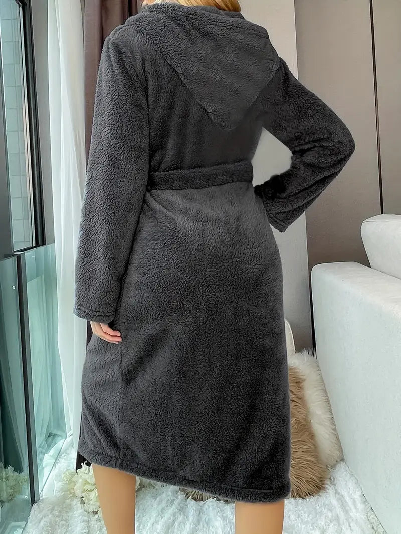 Women's long hooded fleece dressing gown