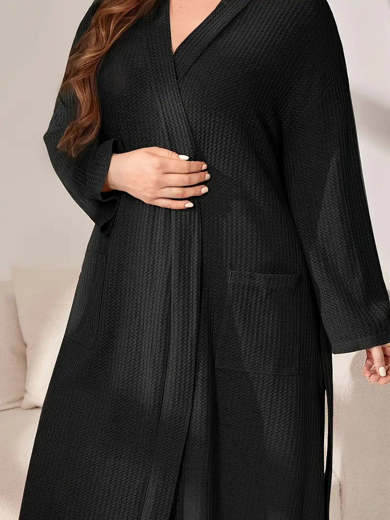 Women's short black bathrobe, plus size