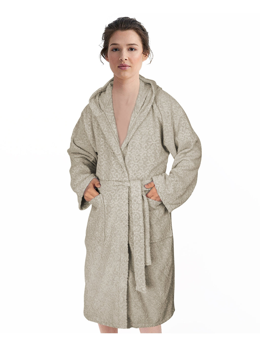 Unisex long hooded terry towelling bathrobe