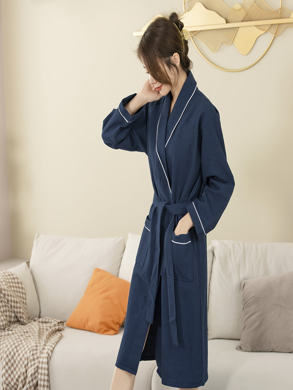 Women's waffle bathrobe