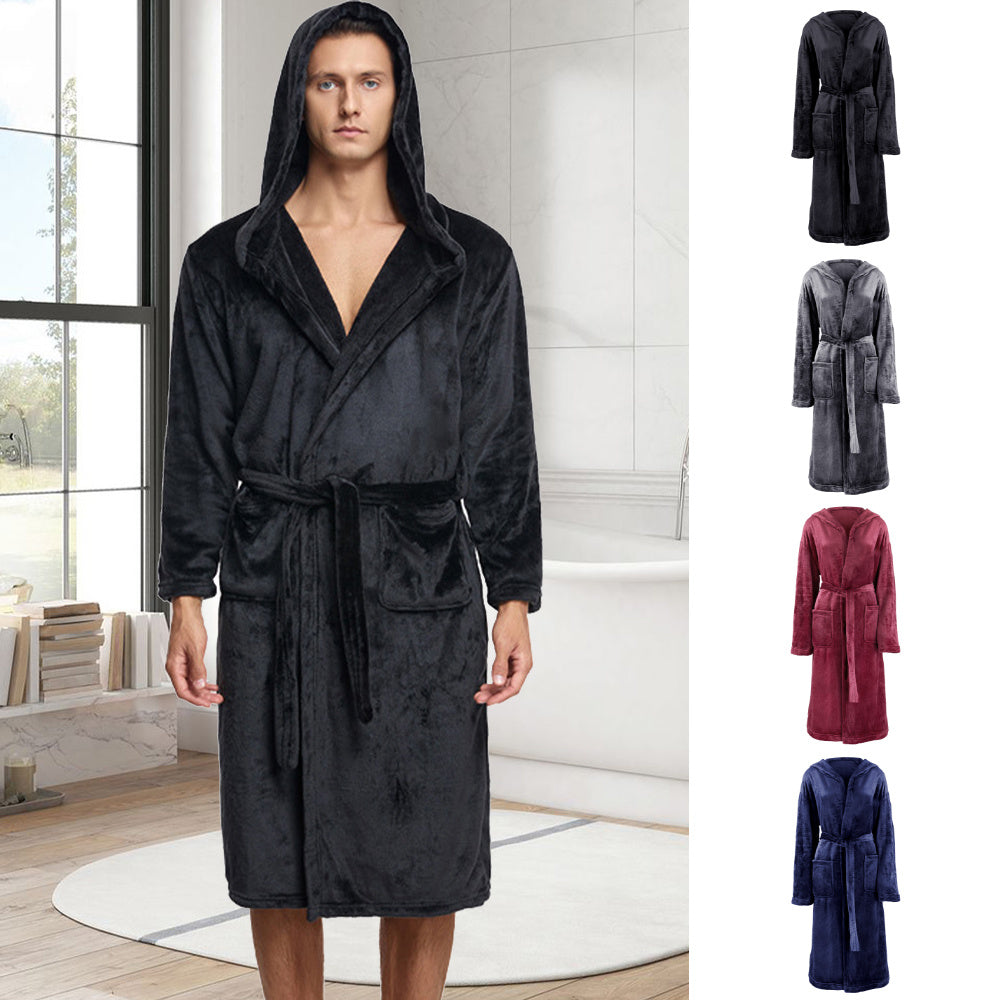 Unisex black hooded bathrobe
