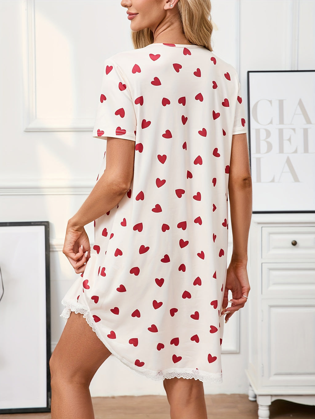 Women's grey heart print maternity nightdress