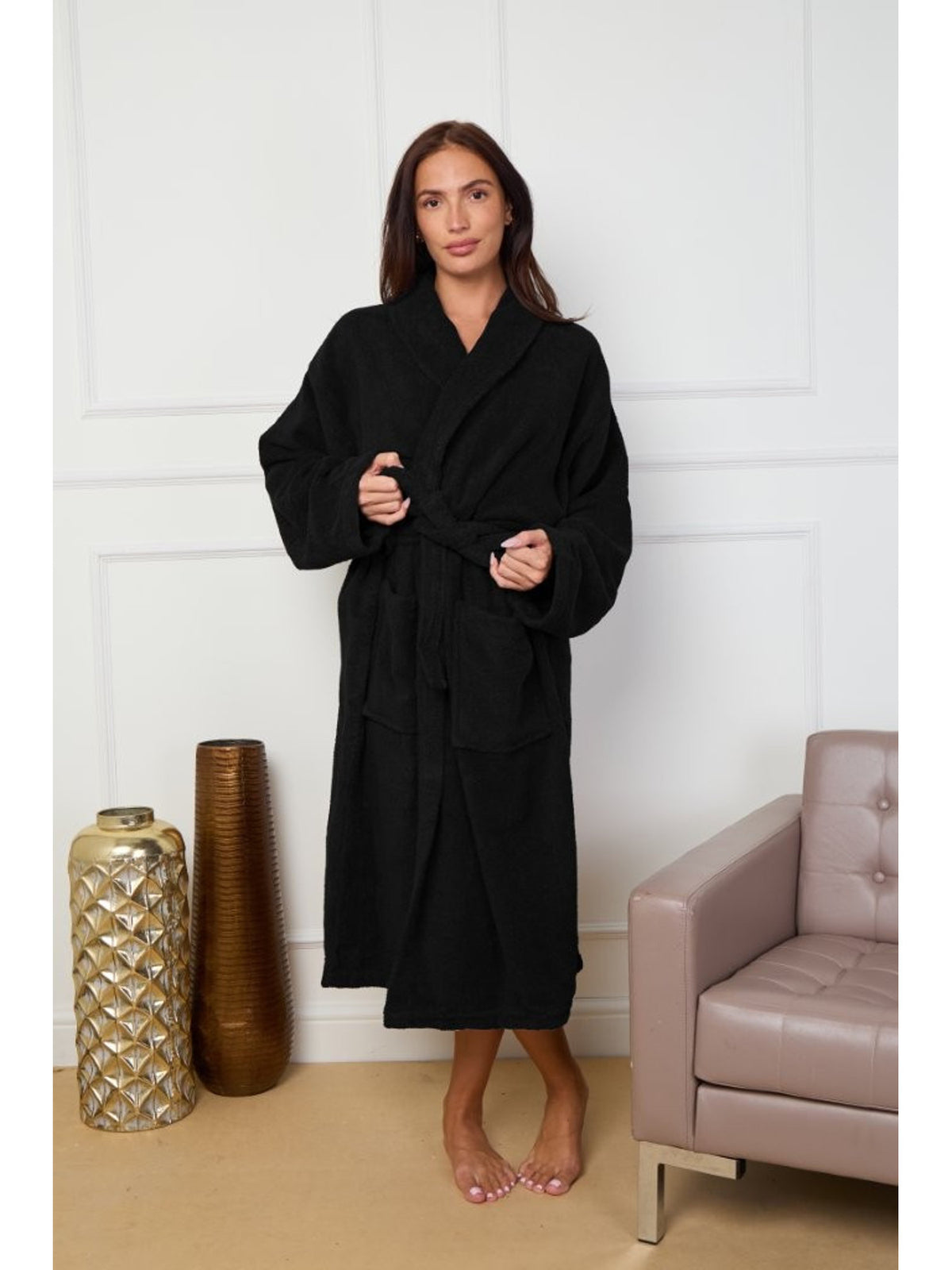 Unisex cotton bathrobe with a shawl collar