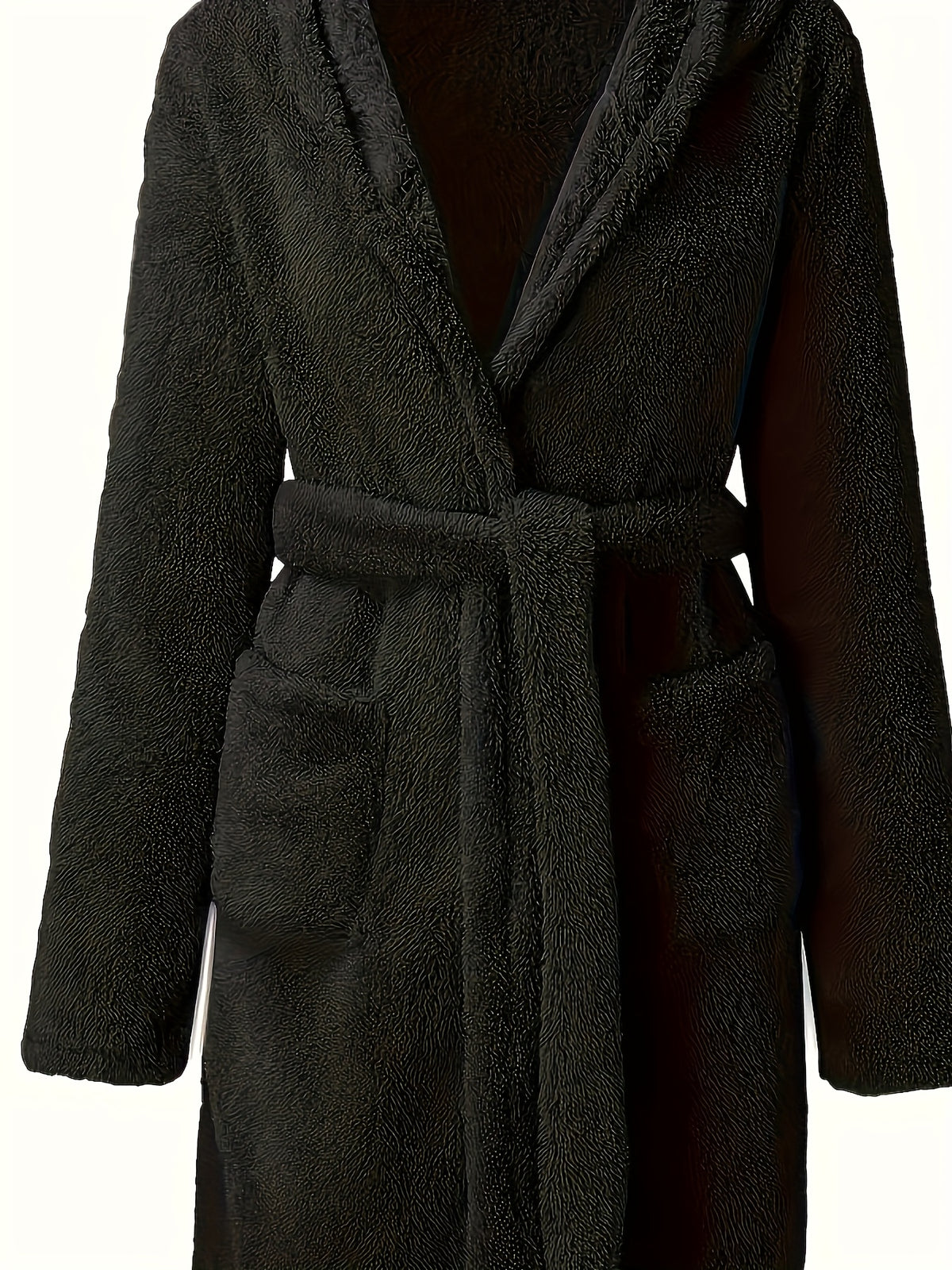 Women's hooded fleece bathrobe with pockets