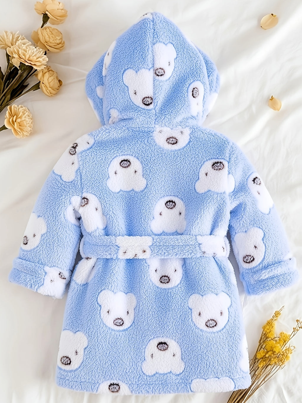 Baby blue hooded fleece bathrobe