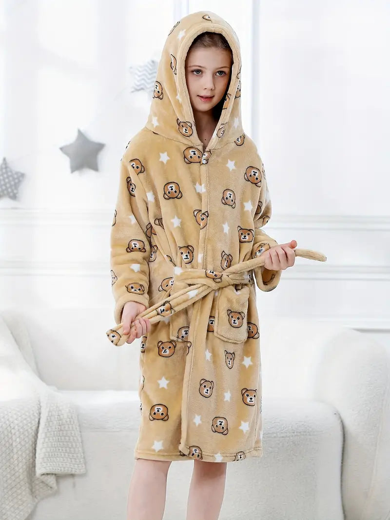 Girls' bear and star bathrobe