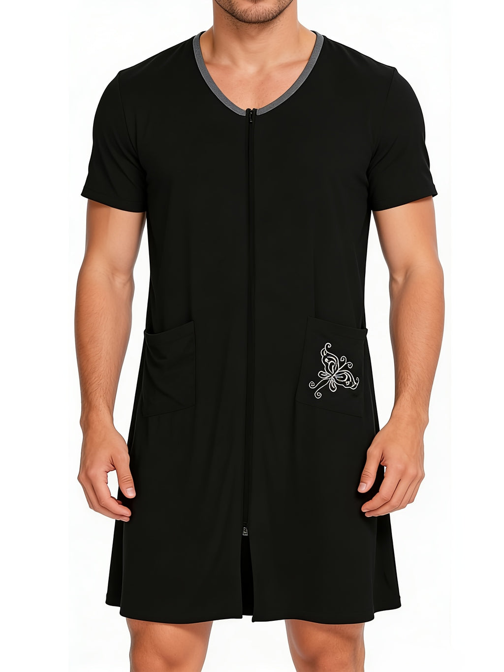 Men's zip front short sleeve lounge robe
