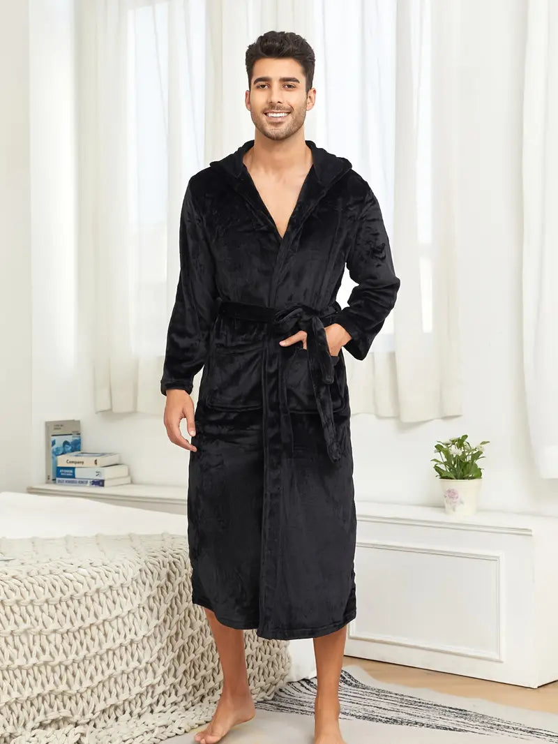 Men's hooded cotton bathrobe